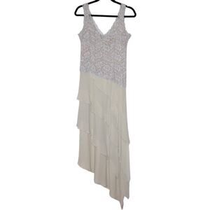 GILAR Beaded Lace Evening Dress Nude Chiffon Asymmetrical Tiered Skirt Women's 6